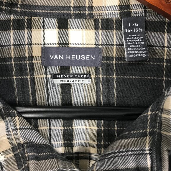 Van Heusen Shirt Men's Large Gray Plaid Regular Fit Never Tuck Button Down LS - Picture 3 of 11
